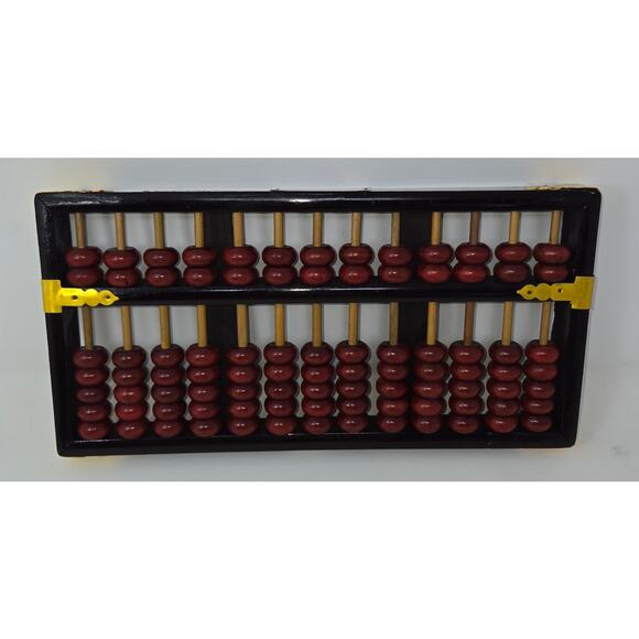 Lotus Flower Abacus 13 Row 91 Red Bead Black Wood Brass Brackets 5" x 10" #3134 - Picture 4 of 11